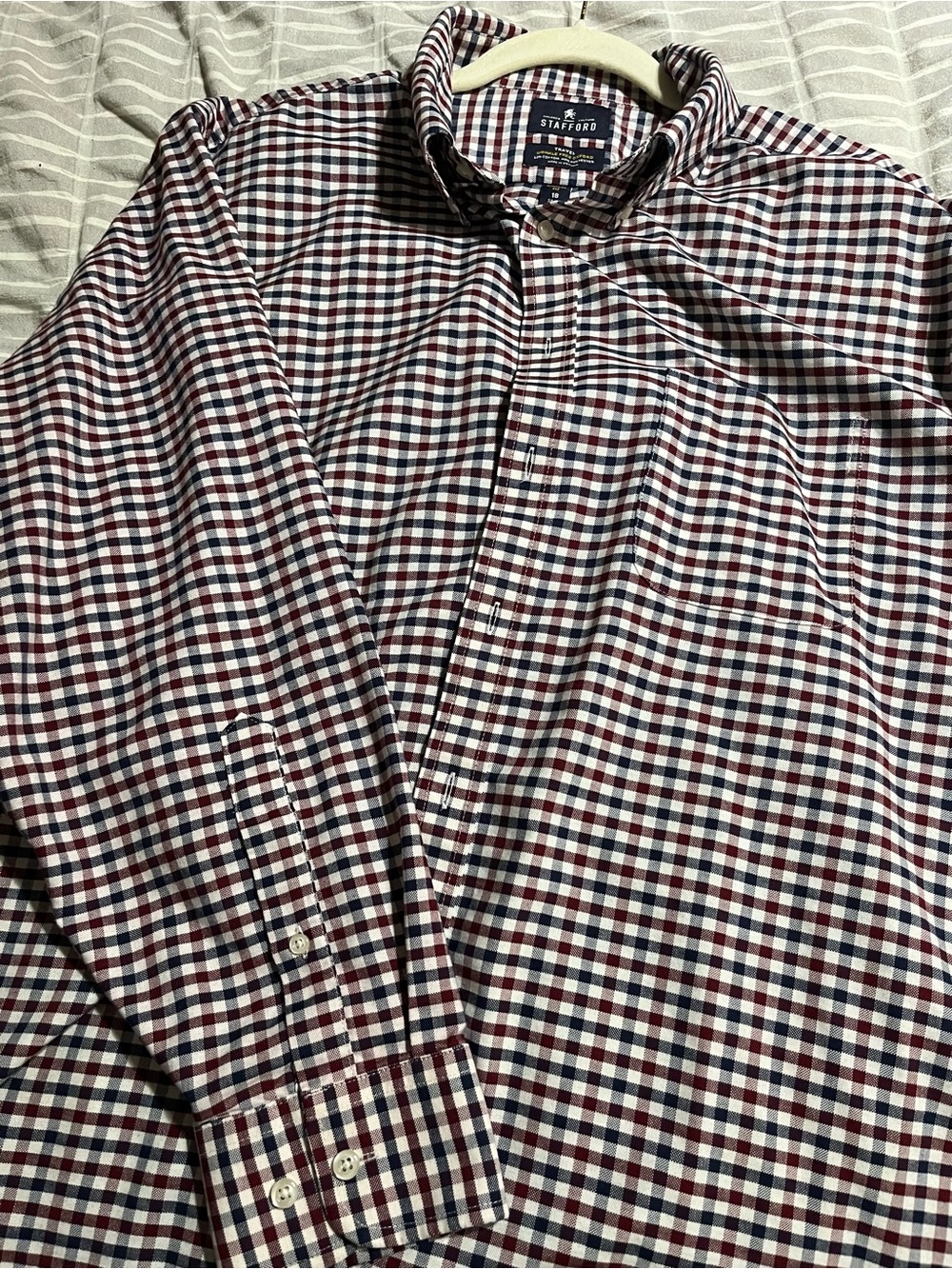 Stafford Burgundy and Navy Gingham Button-Down Shirt 18 - 34/35